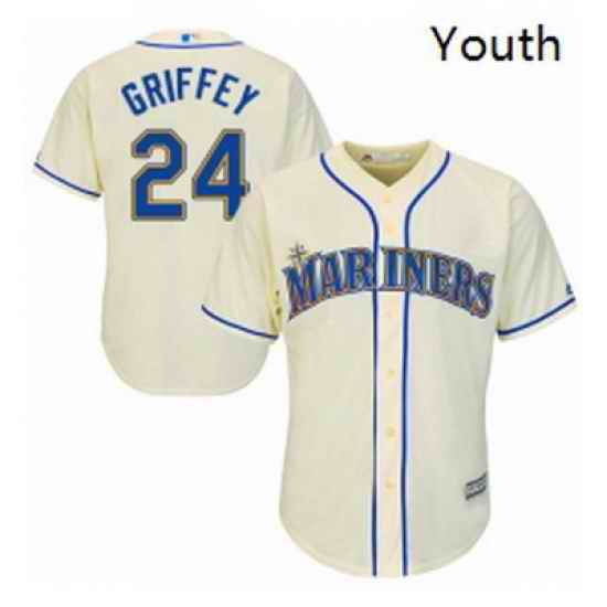Youth Majestic Seattle Mariners 24 Ken Griffey Replica Cream Alternate Cool Base MLB Jersey